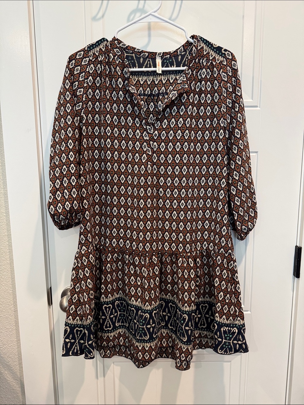 orange creek Navy, Brown, White Patterned Blouse